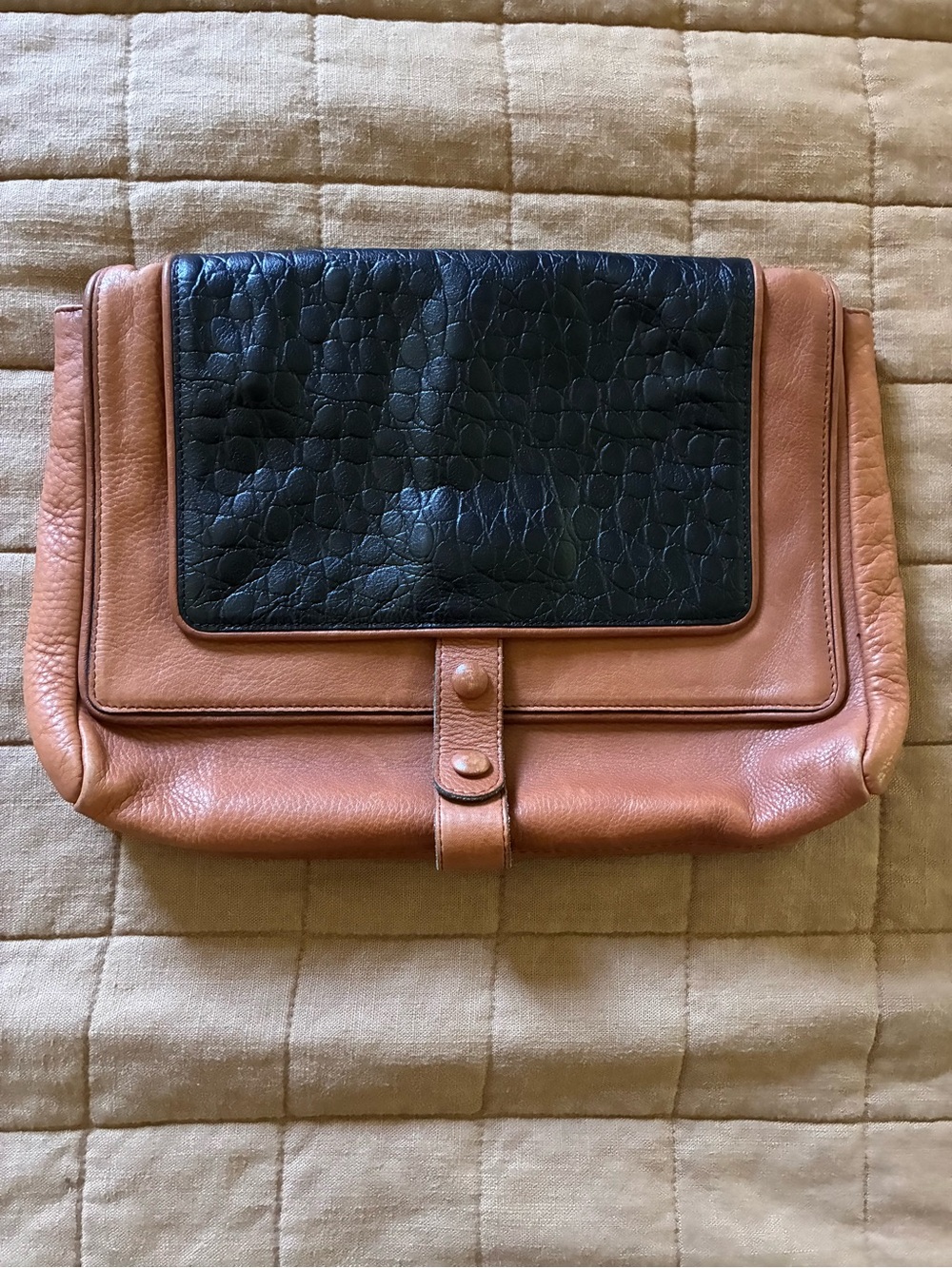 Leather Two-Tone Clutch Wristlet - Black and Brown